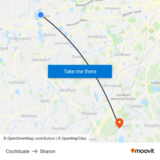 Cochituate to Sharon map