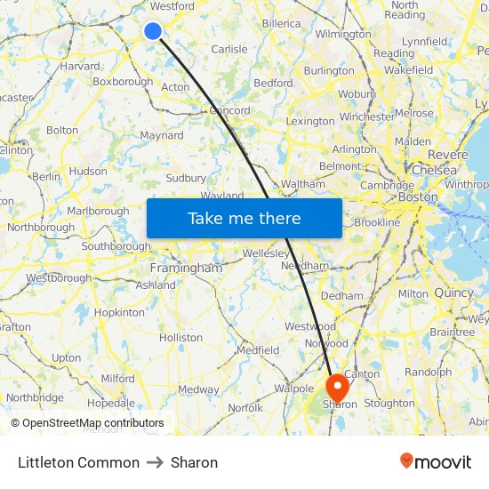 Littleton Common to Sharon map