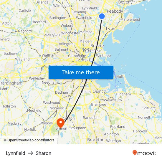 Lynnfield to Sharon map