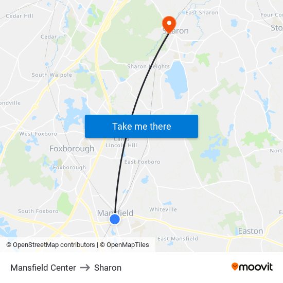 Mansfield Center to Sharon map