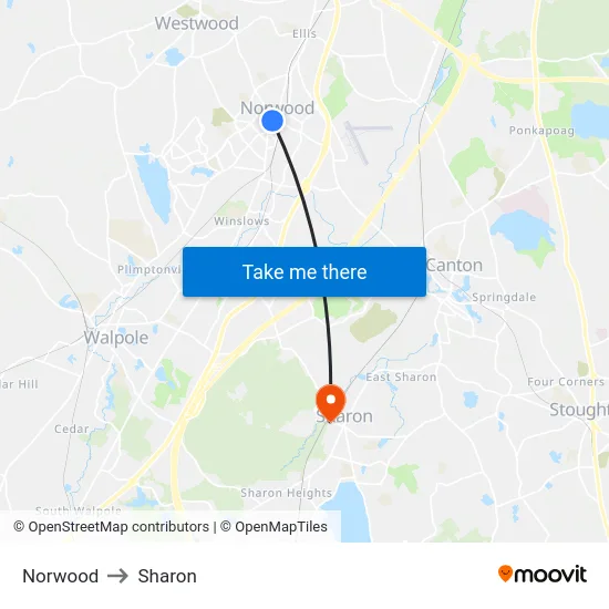 Norwood to Sharon map