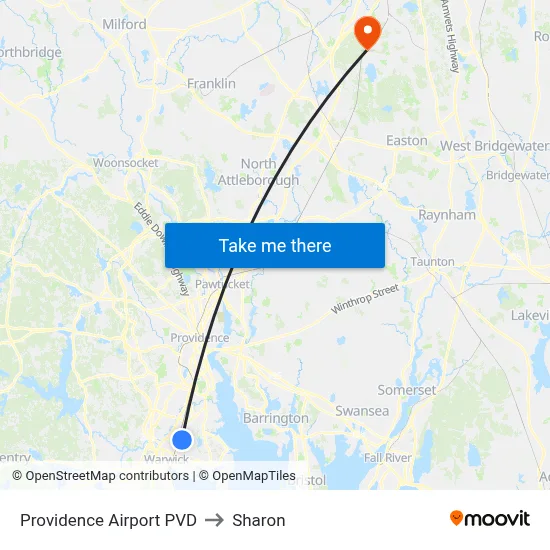 Providence Airport PVD to Sharon map