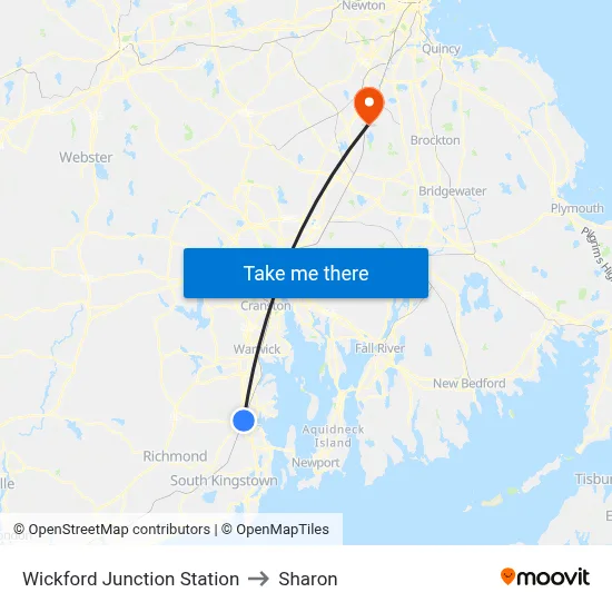 Wickford Junction Station to Sharon map