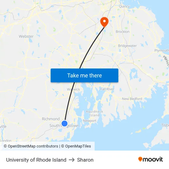 University of Rhode Island to Sharon map