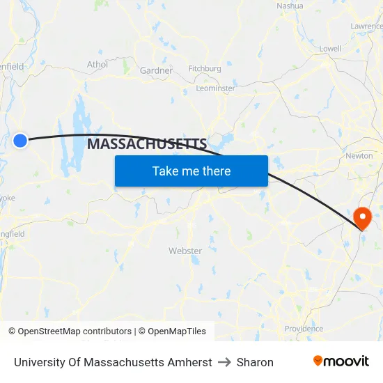 University Of Massachusetts Amherst to Sharon map