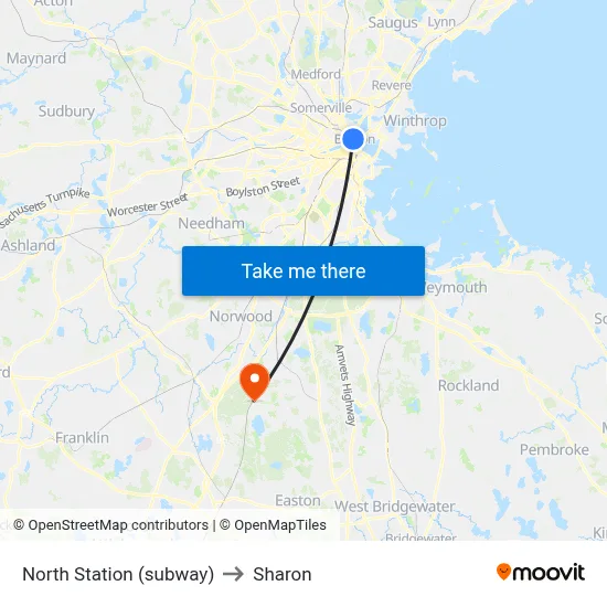 North Station (subway) to Sharon map