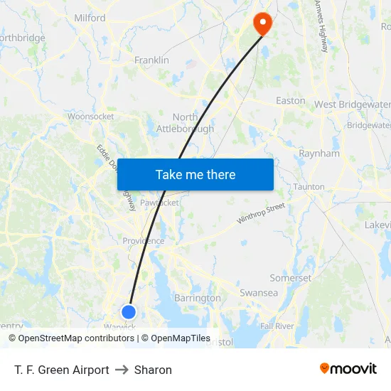 T. F. Green Airport to Sharon map