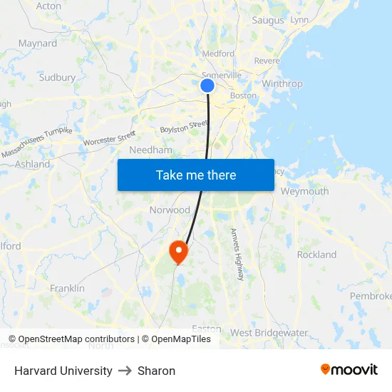 Harvard University to Sharon map