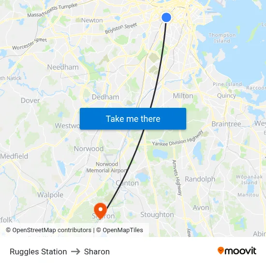 Ruggles Station to Sharon map