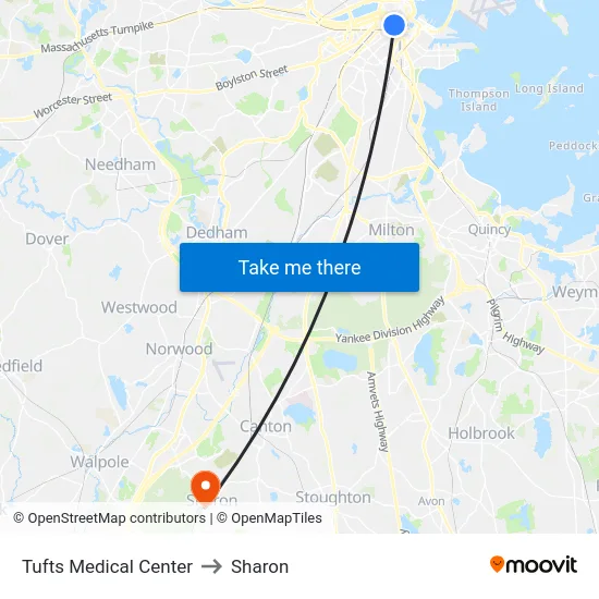 Tufts Medical Center to Sharon map