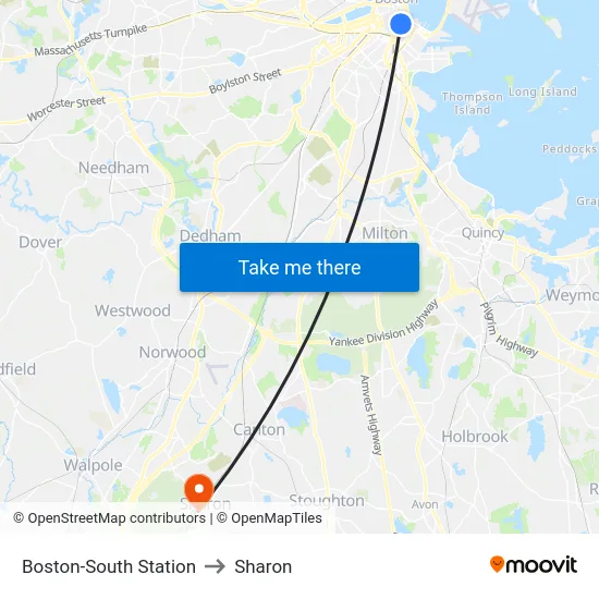 Boston-South Station to Sharon map