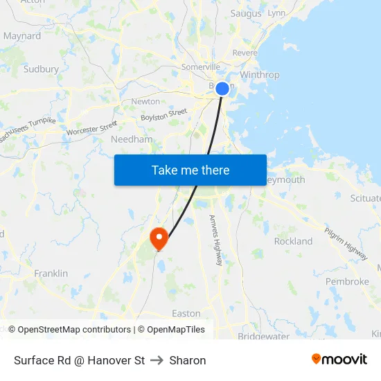 Surface Rd @ Hanover St to Sharon map