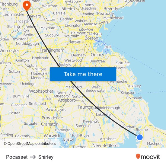 Pocasset to Shirley map