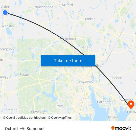 Oxford to Somerset map