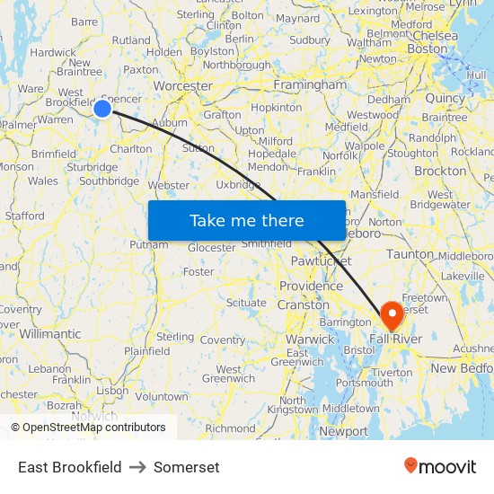 East Brookfield to Somerset map