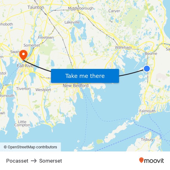 Pocasset to Somerset map