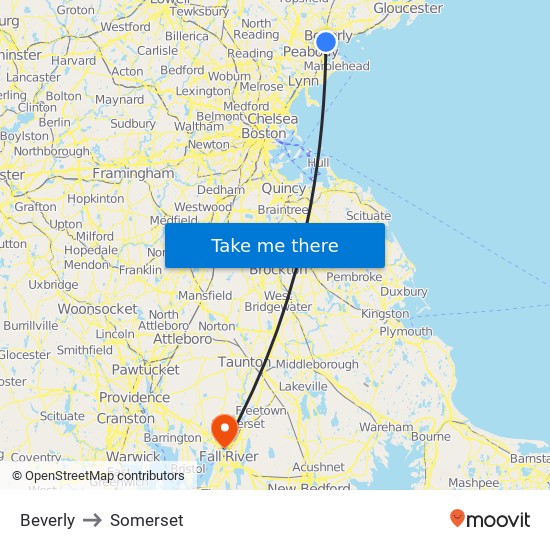 Beverly to Somerset map