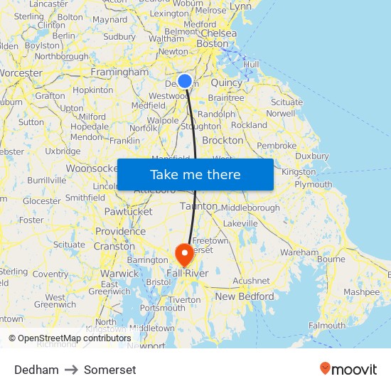 Dedham to Somerset map