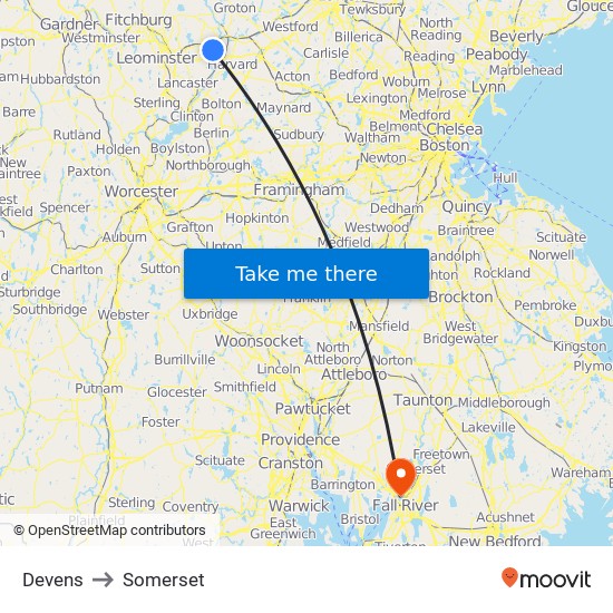 Devens to Somerset map