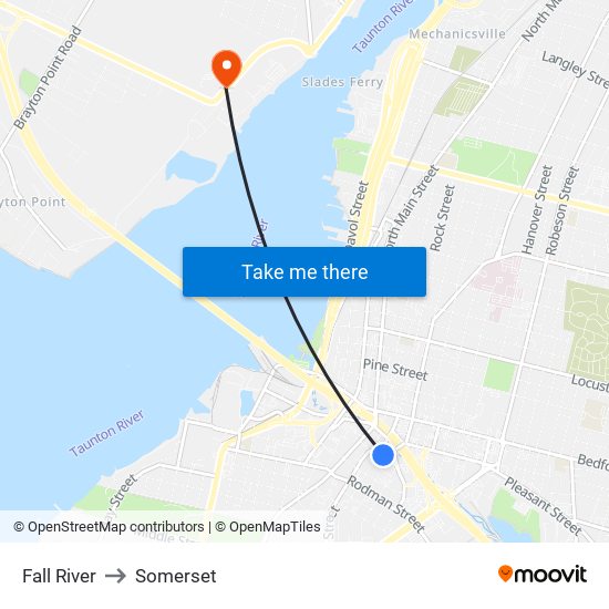 Fall River to Somerset map