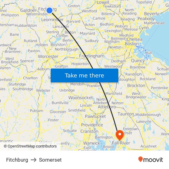 Fitchburg to Somerset map