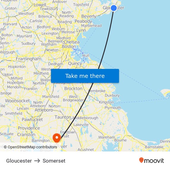 Gloucester to Somerset map