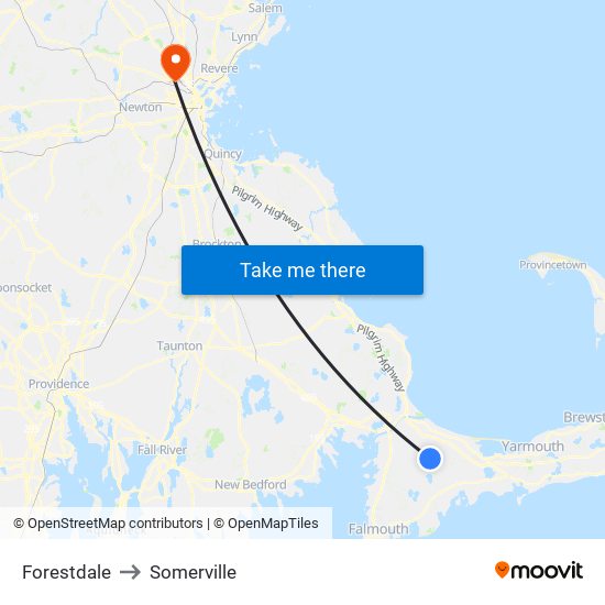 Forestdale to Somerville map