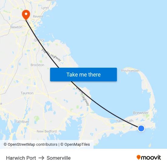 Harwich Port to Somerville map