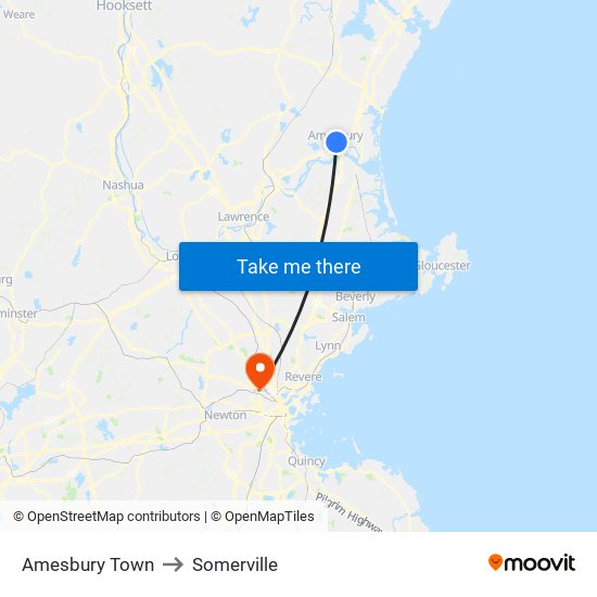 Amesbury Town to Somerville map