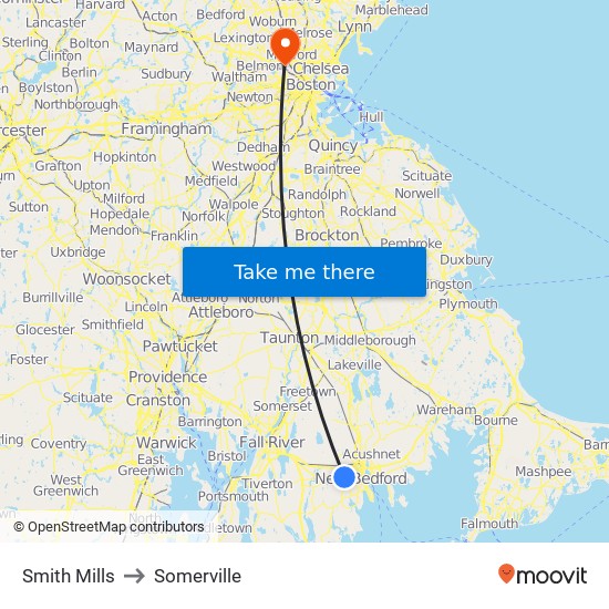 Smith Mills to Somerville map