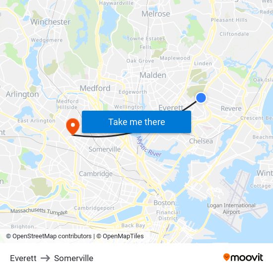 Everett to Somerville map