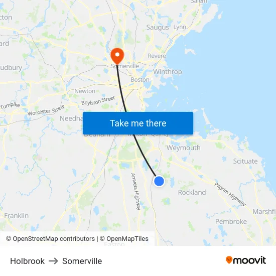 Holbrook to Somerville map
