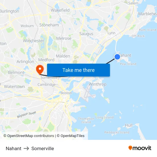 Nahant to Somerville map