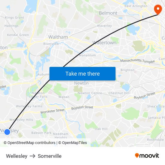 Wellesley to Somerville map