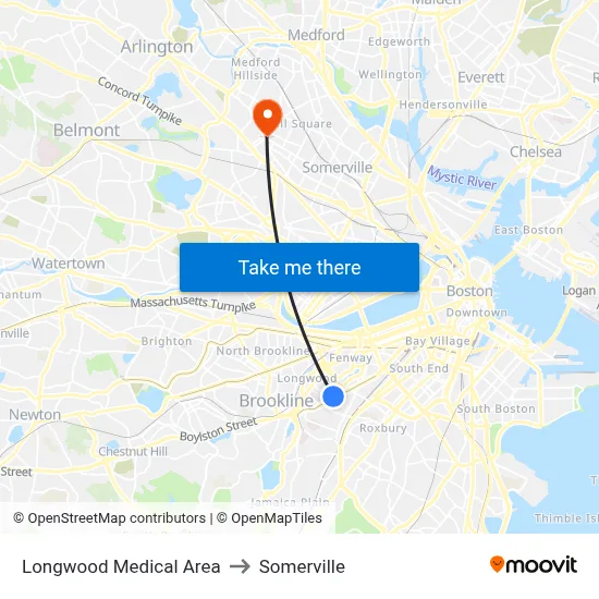 Longwood Medical Area to Somerville map