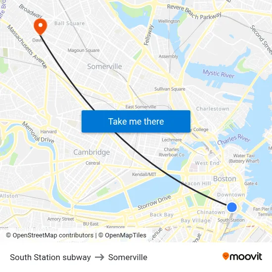 South Station subway to Somerville map