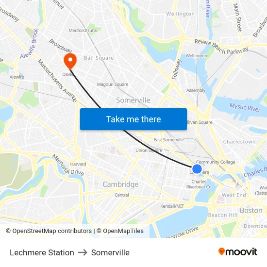 Lechmere Station to Somerville map