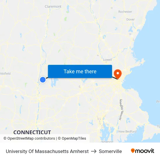 University Of Massachusetts Amherst to Somerville map