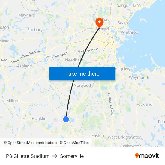 P8-Gillette Stadium to Somerville map