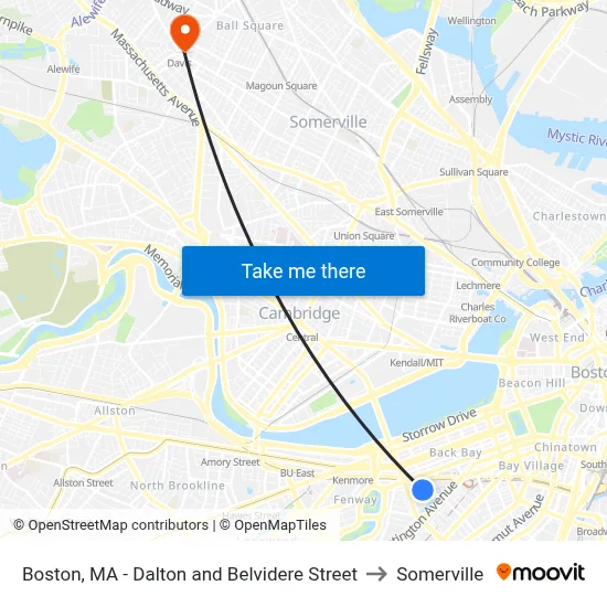 Boston, MA - Dalton and Belvidere Street to Somerville map