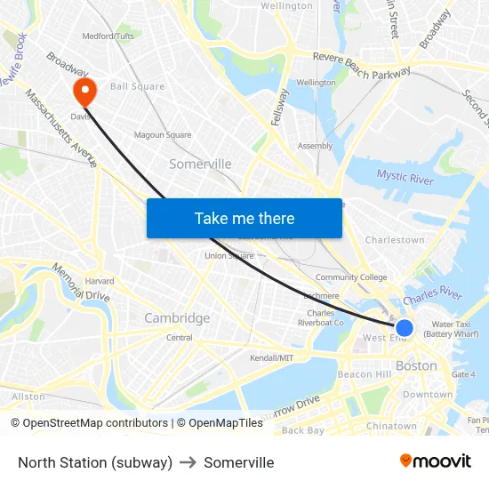 North Station (subway) to Somerville map
