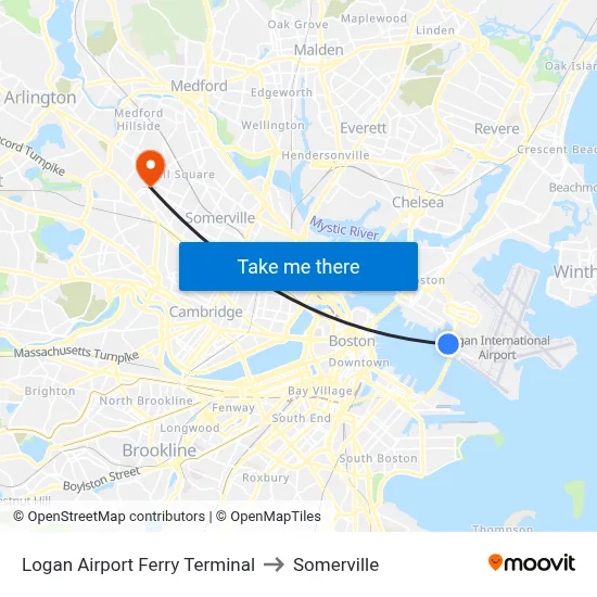 Logan Airport Ferry Terminal to Somerville map