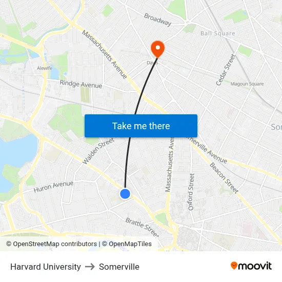 Harvard University to Somerville map