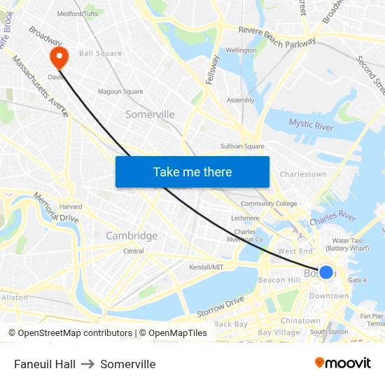 Faneuil Hall to Somerville map
