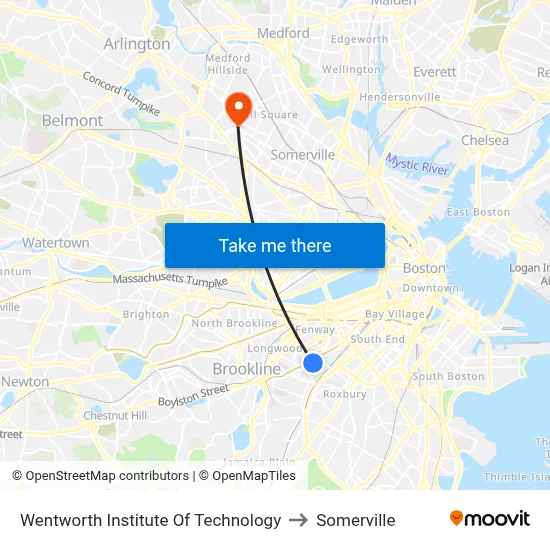 Wentworth Institute Of Technology to Somerville map