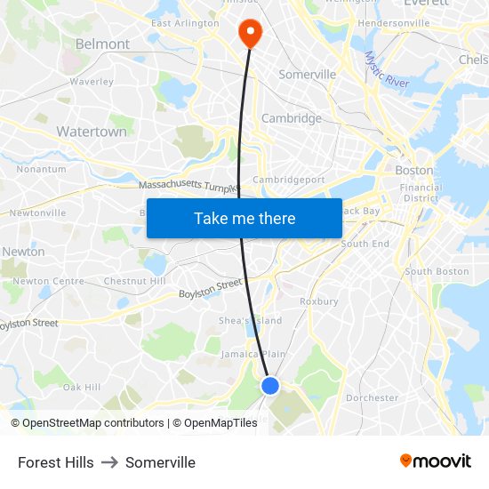 Forest Hills to Somerville map