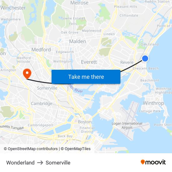 Wonderland to Somerville map