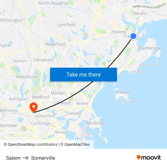 Salem to Somerville map