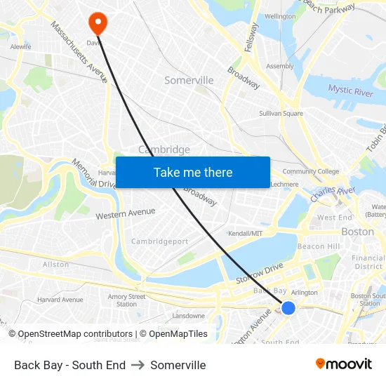 Back Bay - South End to Somerville map