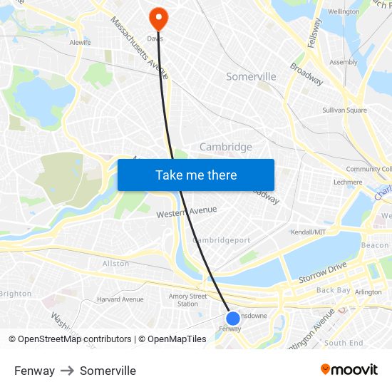 Fenway to Somerville map